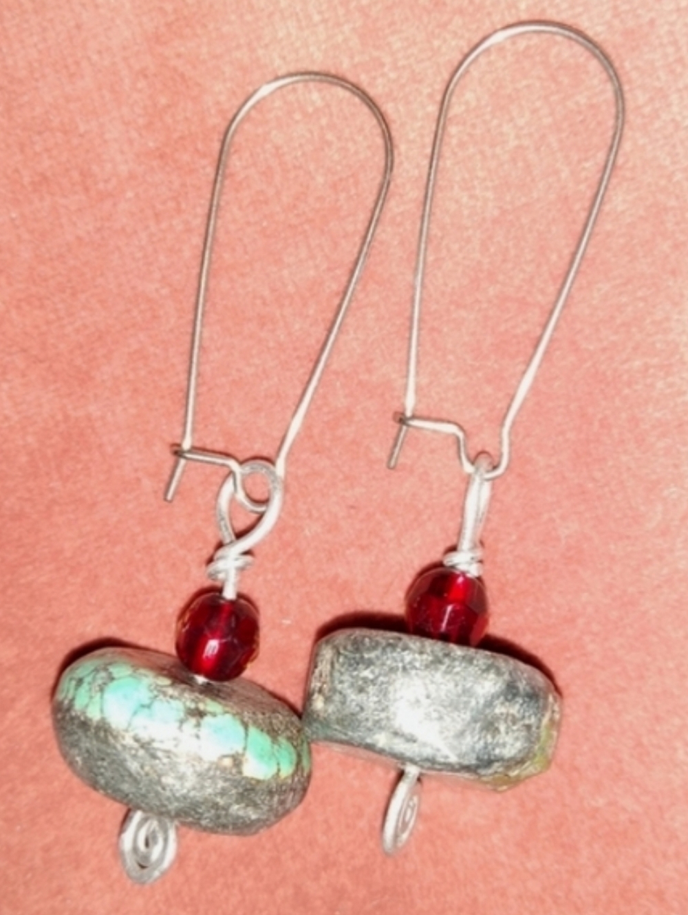 Turquoise Red Chunky Stone Handmade Gemstone Earrings Oversized Ear Wires KATTA